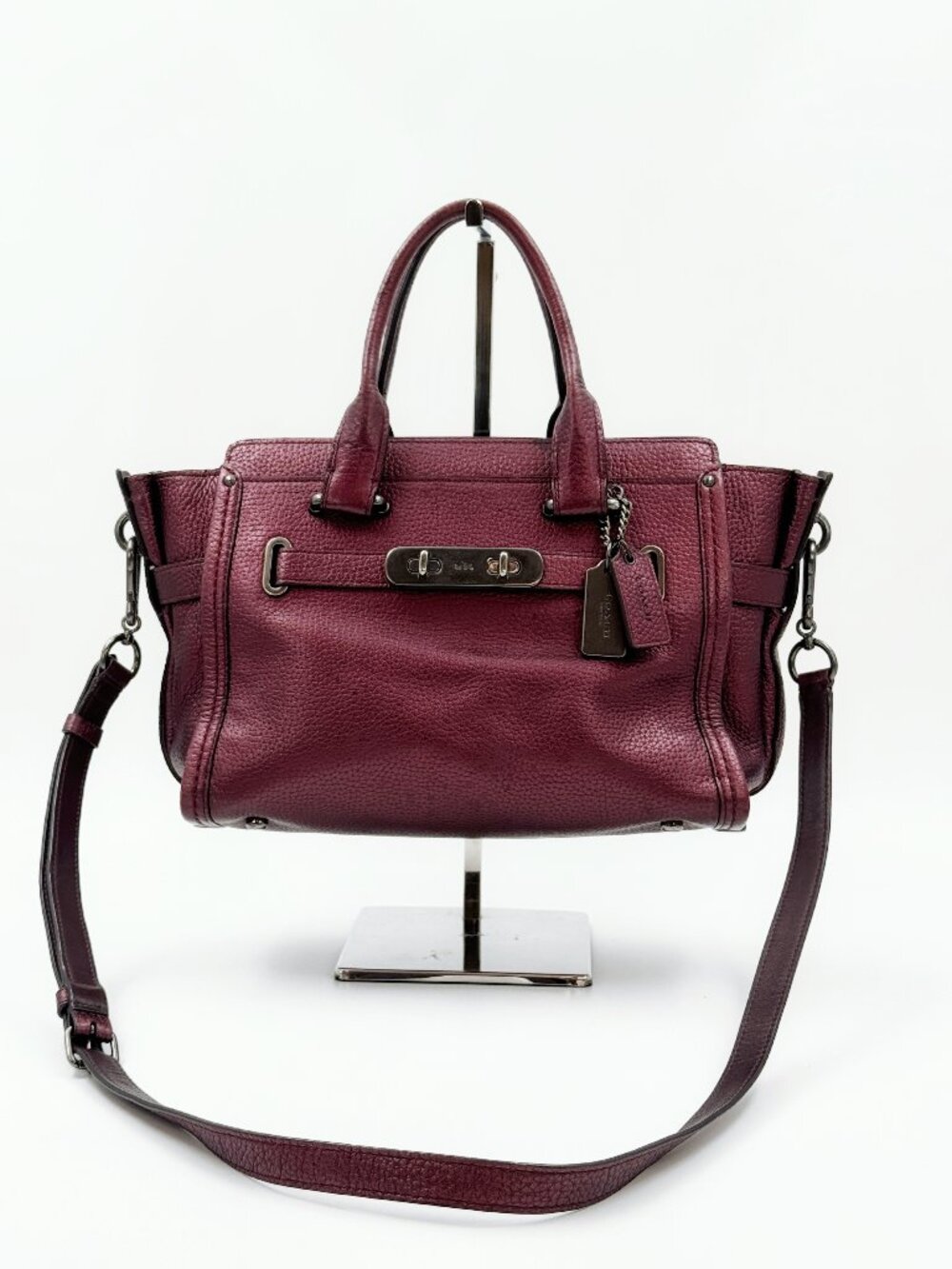 Coach Burgundy Leather Satchel Shoulder Bag Turnlock Crossbody with Strap